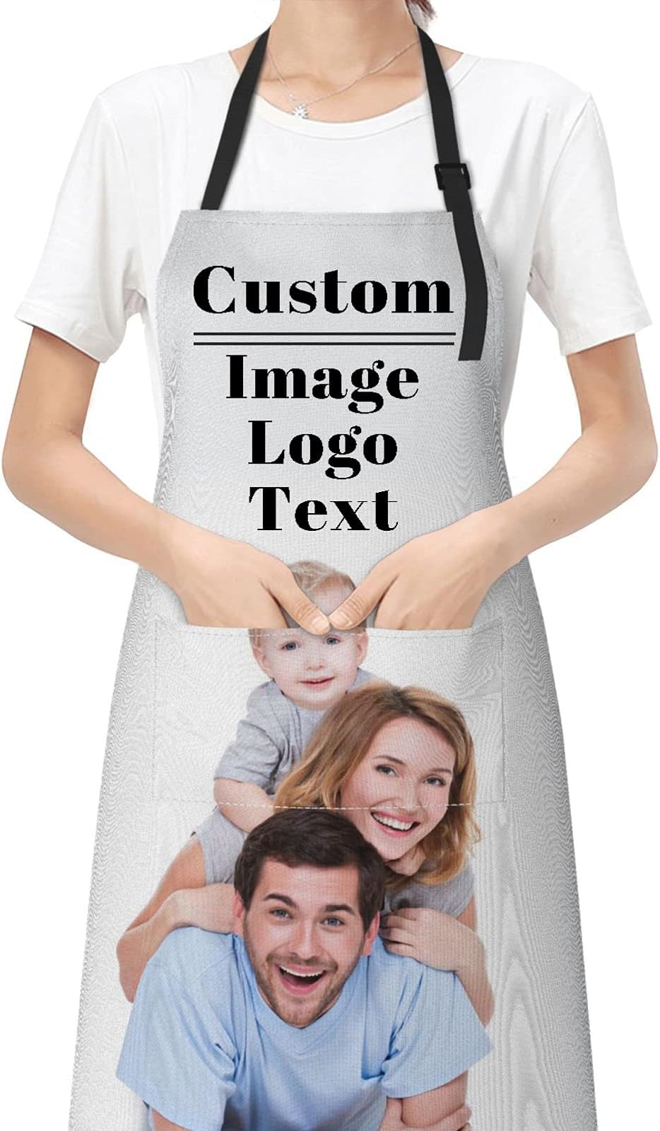 Personalized Custom Aprons with Pockets for Women Men with Chef Name Text Logo Picture Kitchen Aprons