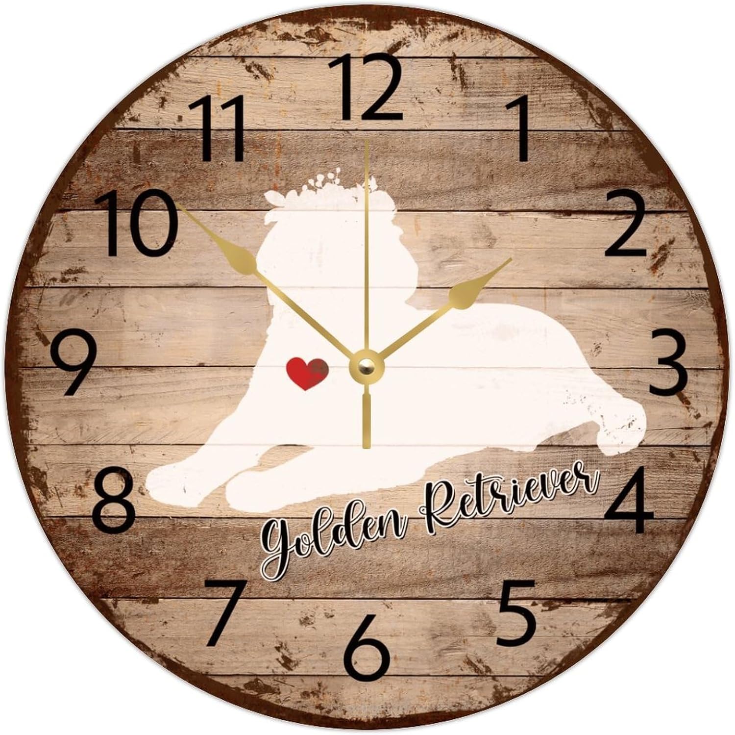 Minimalist Wood Clock Non-Ticking Sweep Movement Golden Retriever Vintage Wall Clocks Pet Owner Pet Parents Wall Decor for Restroom Hotel Garden 12 Inch