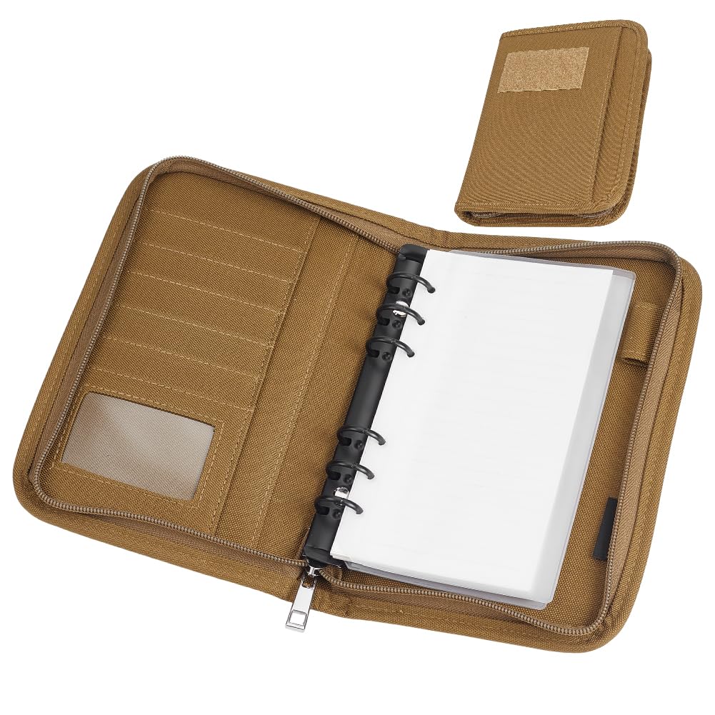 NBEADS Tactical Notebook Padfolio Ring Binder, Refillable A6 6-Ring Binder Zip Hardcover Notebook with 80 Pages Water-Resistant Notebook Cover for Planners, Military, Office, Field, Gift, Olive