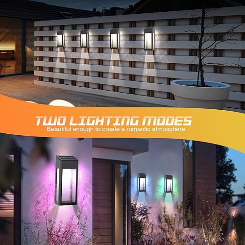 Miniatura 2 de Luces solares de pared, luces de metal para valla alimentadas por energía solar, luces LED impermeables con iluminación RGBblanca cálida para