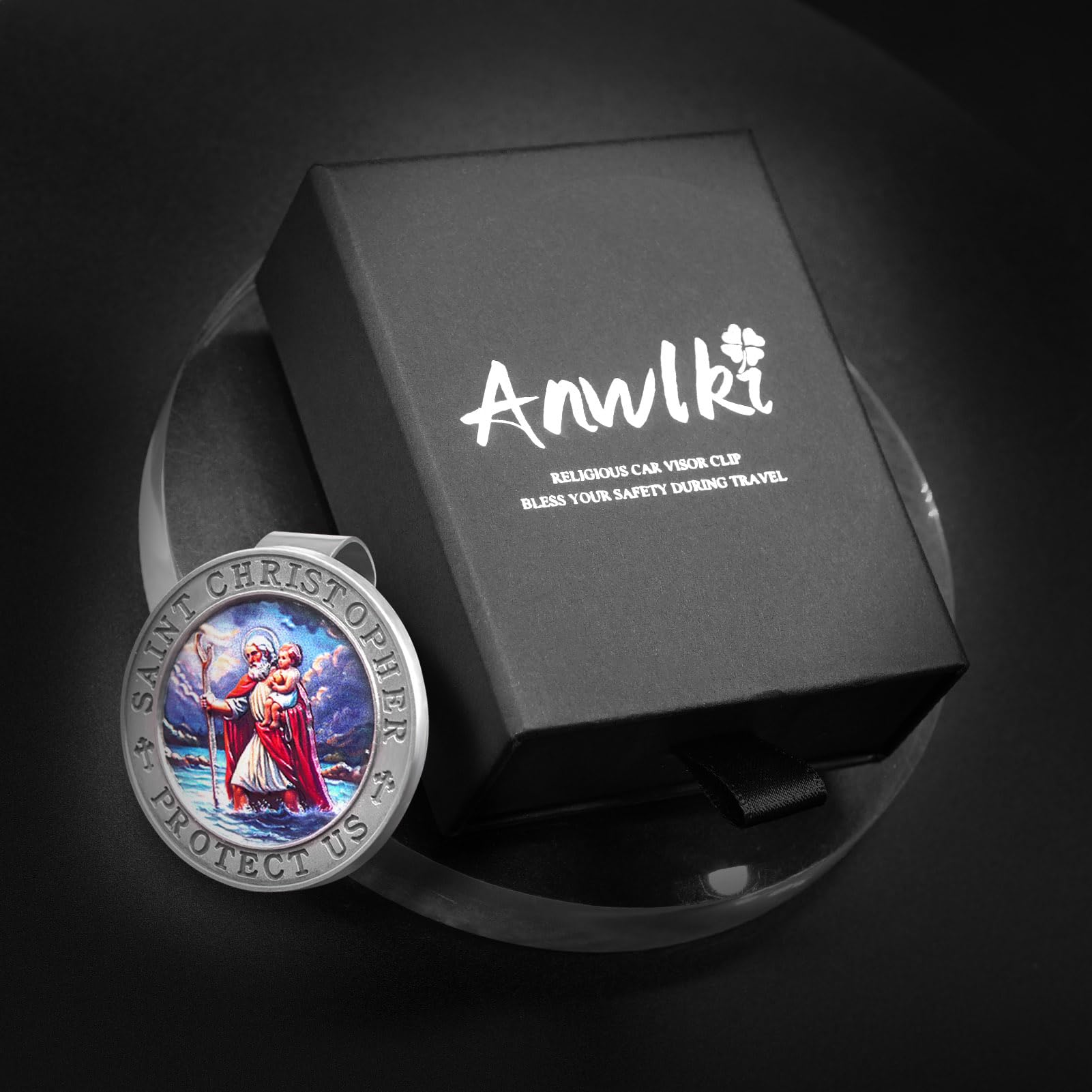 Anwlki Saint Christopher Medal for Car, Colorful 3D Relief St Christopher Visor Clip Bless Driving Safety Religious Gift for Parent, Family, Friend, Driver (1)