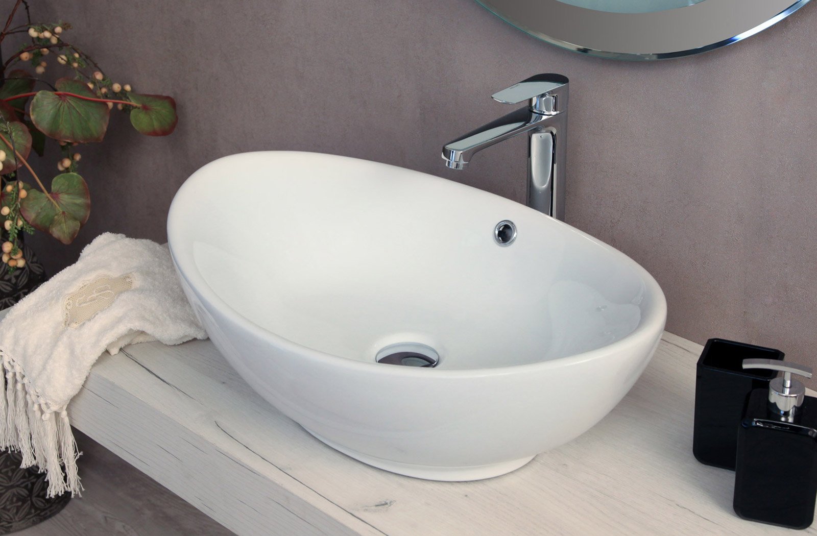 Yellowshop - Lavabo Da Appoggio Cm 59 x 39 Bacinella Lavandino Lavello In Ceramica Bianco Sanitari Bagno Design Moderno Modello Tulip