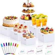 ABenkle 6 Pcs Buffet Risers, Acrylic Food Risers, Buffet Table Risers and Stand Shelf Desktop Display for Party Catering Dessert Cupcake with Sign and Maker5"/6"/6.8"/7"/7.5"/8"