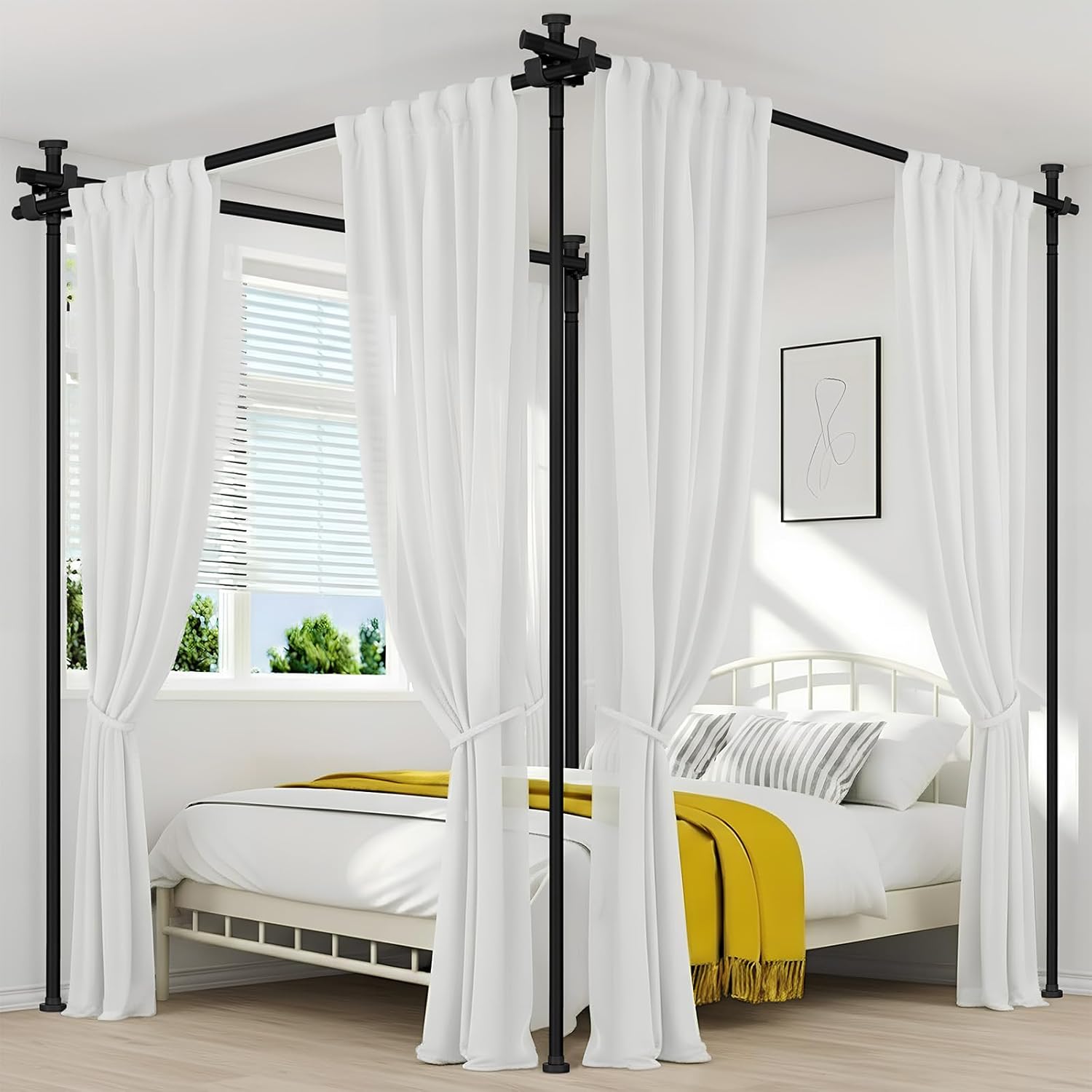 Room Divider Curtain Rod, No Drilling Wall Divider for Room Separation, 4-10ft(H) 28-171inch(W) Adjustable Heavy Duty Partition Space Separator Tension Curtain Stand(Black)