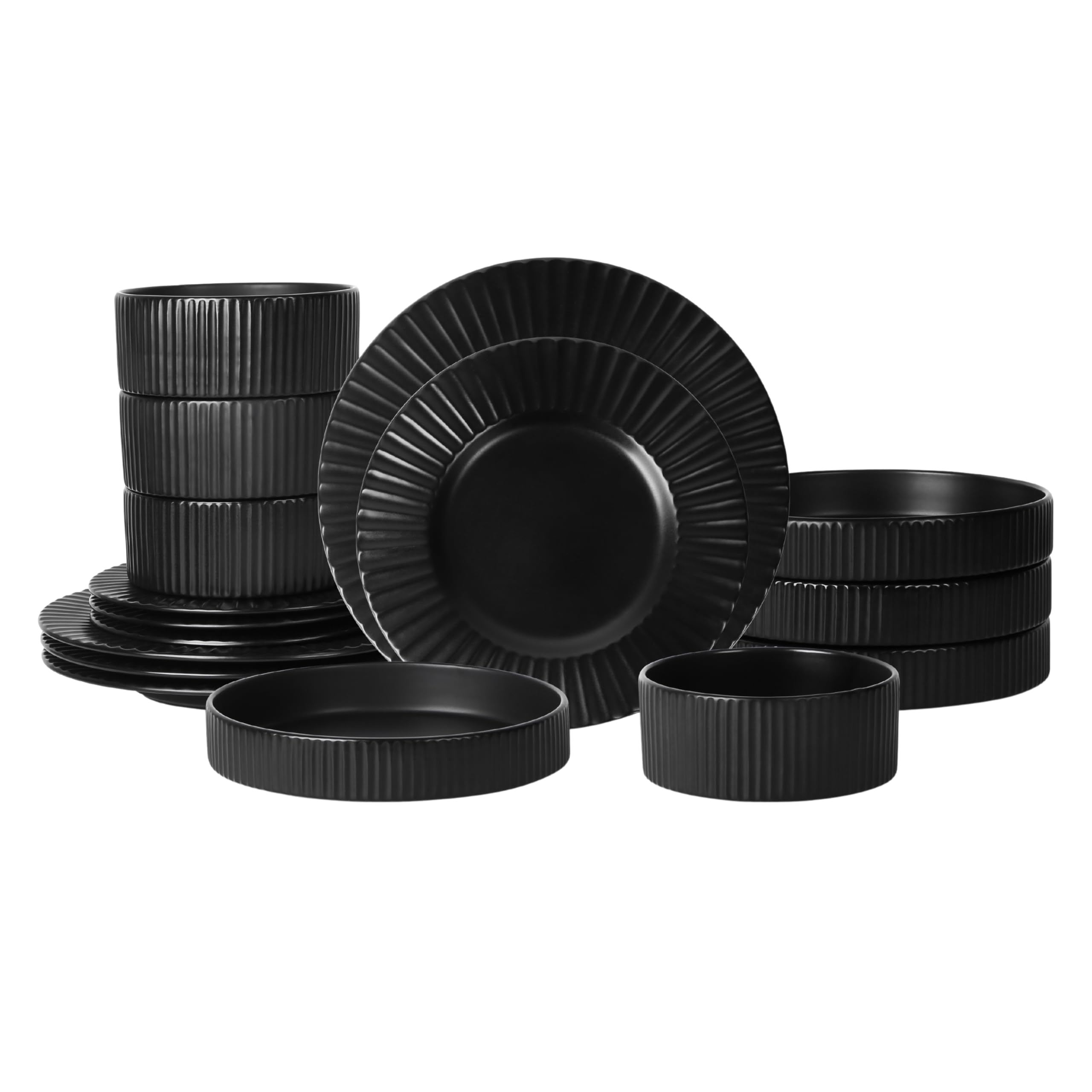 Christian Siriano Lusso 16-Piece Dinnerware Set Stoneware, Black
