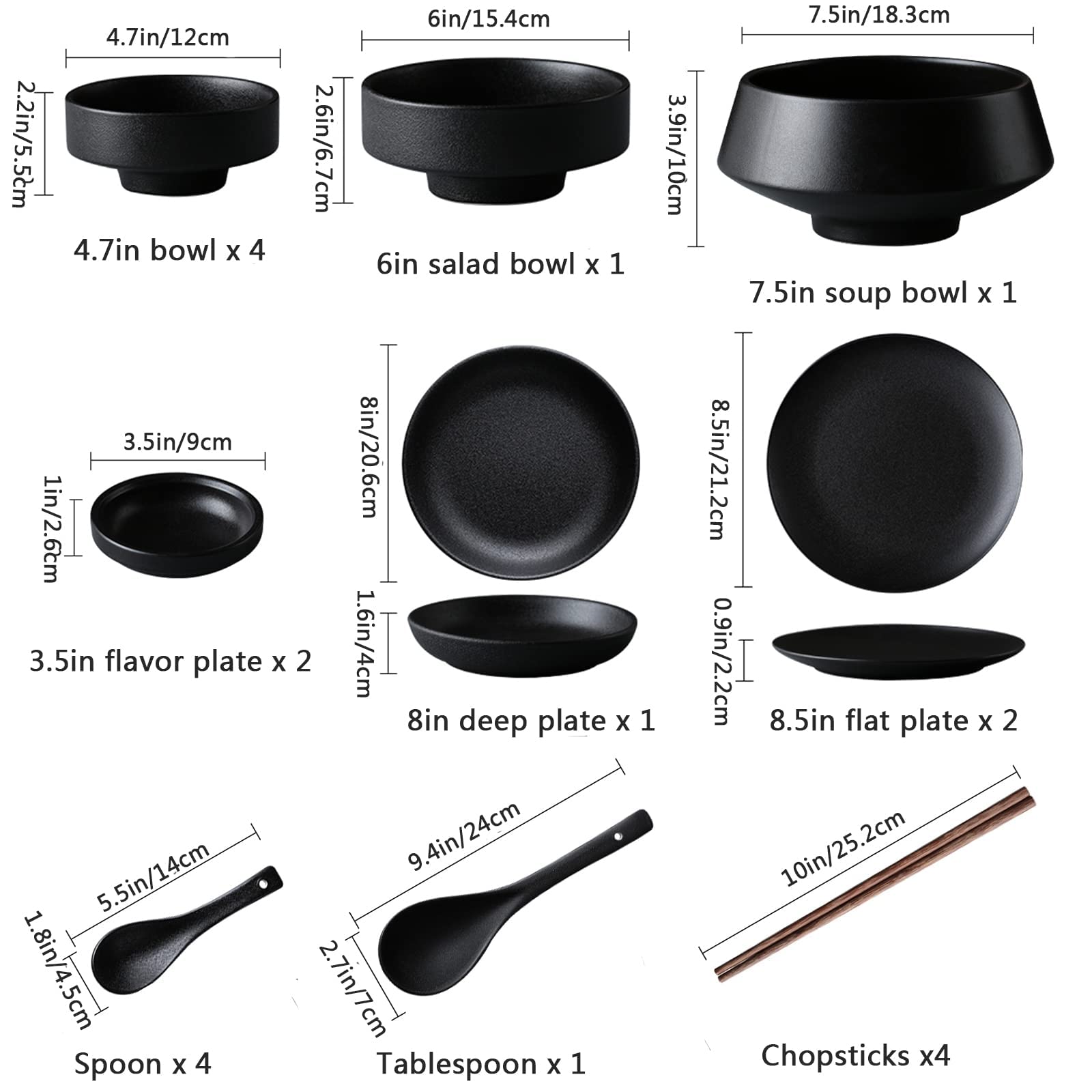 Service de Table, Service de Vaisselle pour 4 Personnes, Ensembles de Bols et d'assiettes en Porcelaine, Ensembles de Vaisselle, Ensemble de Vaisselle combiné, (