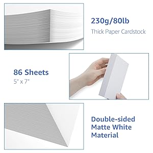 86 Sheets White Cardstock Paper, Cardstock Printer Paper 5 x 7, 80lb/230gsm Card Stock, Heavy Thick Printing Papers, Copy Papers for School Office Supplies,DIY Cards,Art, Tags,Invitations,Postcards
