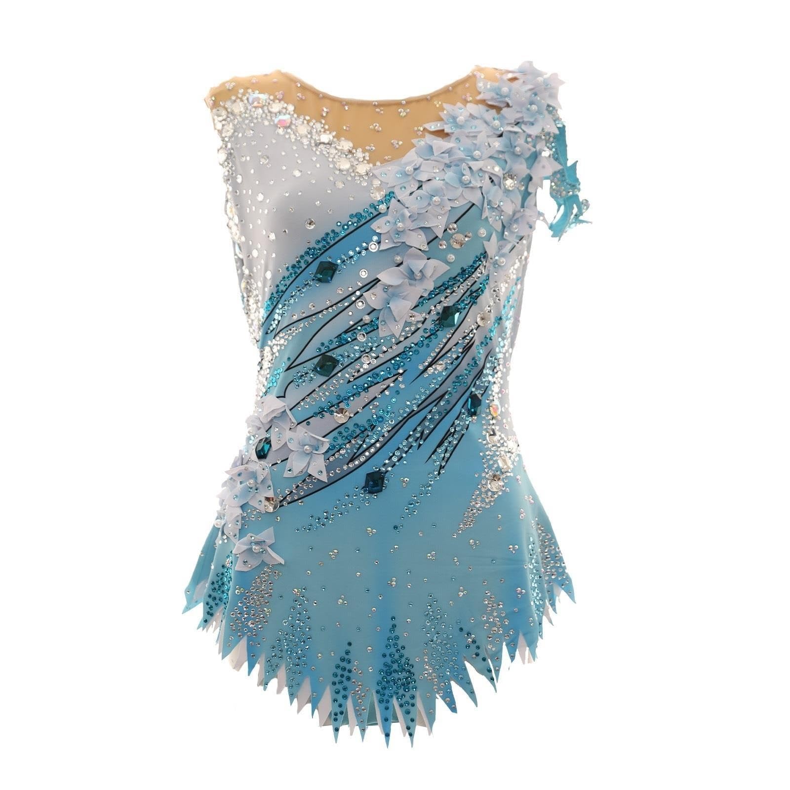 Turnanzug for Rhythmische Gymnastik Damen Mädchen mit Blumen und Strass