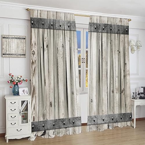 Miniatura 4 de Cortinas de madera rústica, de granja, de madera, estilo granero, con bolsillo para barra de cortina, juego de 2 paneles de 42 x 45 pulgadas