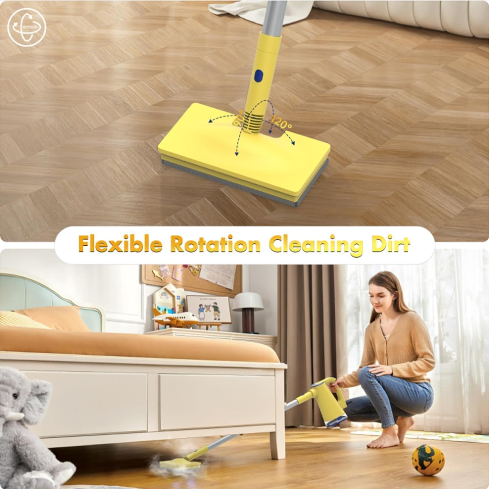 Ręczny mop parowy 1500 W, wielofunkcyjny mop parowy z ulepszonym zbiornikiem na wodę i regulowanym kątem, do podłóg drewnianych, laminowanych, winylowych, płytek i marmurowych