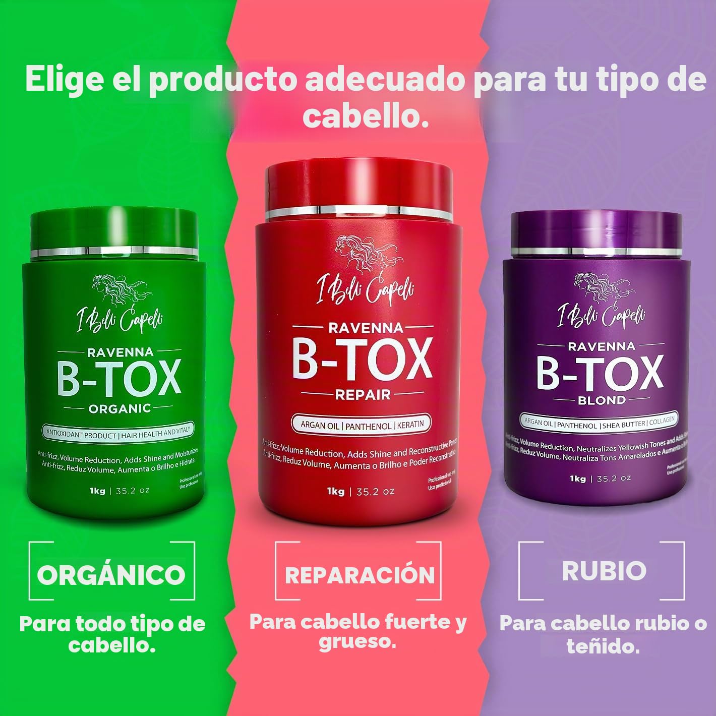 I Belli Capelli Ravenna Keratina Profesional B-tox para el Cabello - Cirugía Capilar para el Cabello, Alisado, Tratamiento B-tox para el Cabello, Células Madre para el Cabello - Sistema Alisador 3x1L