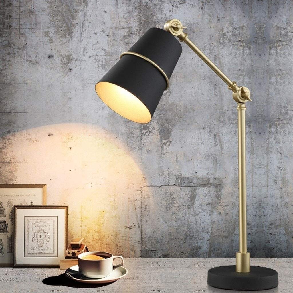 Lampe Bureau Lampe de Bureau Lampe de Lecture LED Métal Lampe De Bureau Lampe De Table Chambre Lampe De Chevet Salon Bureau Étude Bureau Liseuse E27 Lampes De Bureau Lampe de Travail (Color : Black)