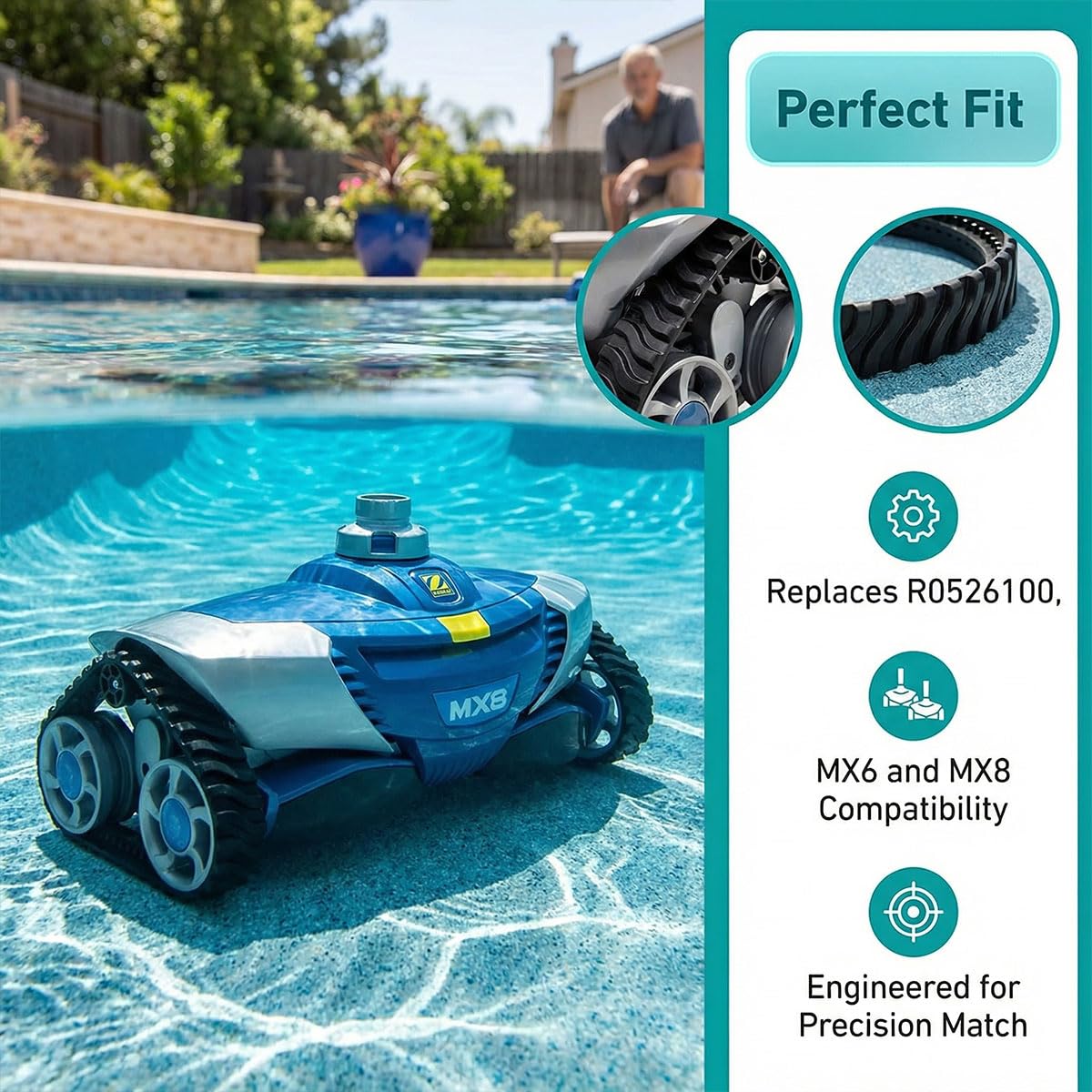 Courroie d'Entraînement de Chenille de Rechange Compatible avec Zodiac Mx8 Mx6 Baracuda pour Nettoyage de Piscine