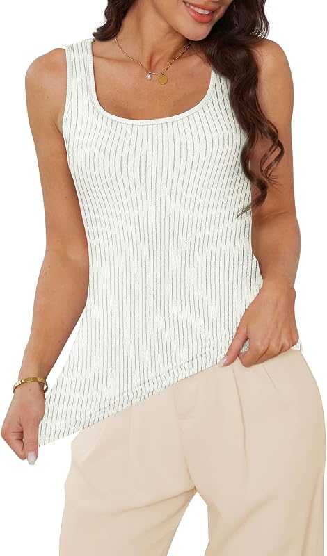WIHOLL White Tank Top Woman Dressy Casual Summer 2025 Sexy Ribbed Tops Cute Layering Halter Camisole L image 4
