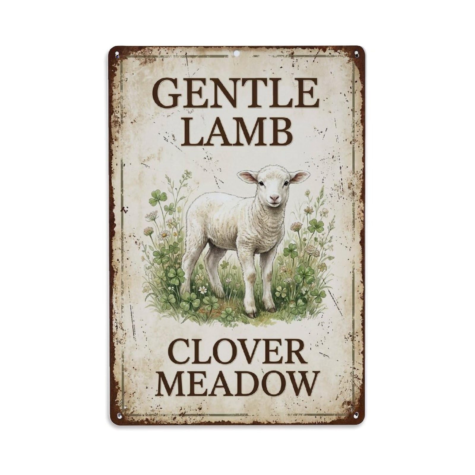 Gentle Lamb Clover Meadow Shepherd Metal Tin Sign Plaque Wall Decor for Cafe, Club Bar, Office, Home Garden Metal Poster 8x12Inch