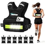 Adjustable Weighted Vest for Women Men, 6-15 Lbs/12-18 Lbs Rucking Vest with LED Light Strips, Weight Vest with 6 Ironsand Weights, and Zipper Pocket for Strength Training, Walking, Running