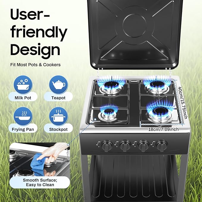 Estufa de Gas de 4 Puestos Portátil con Tapa y Estantes miniatura 8