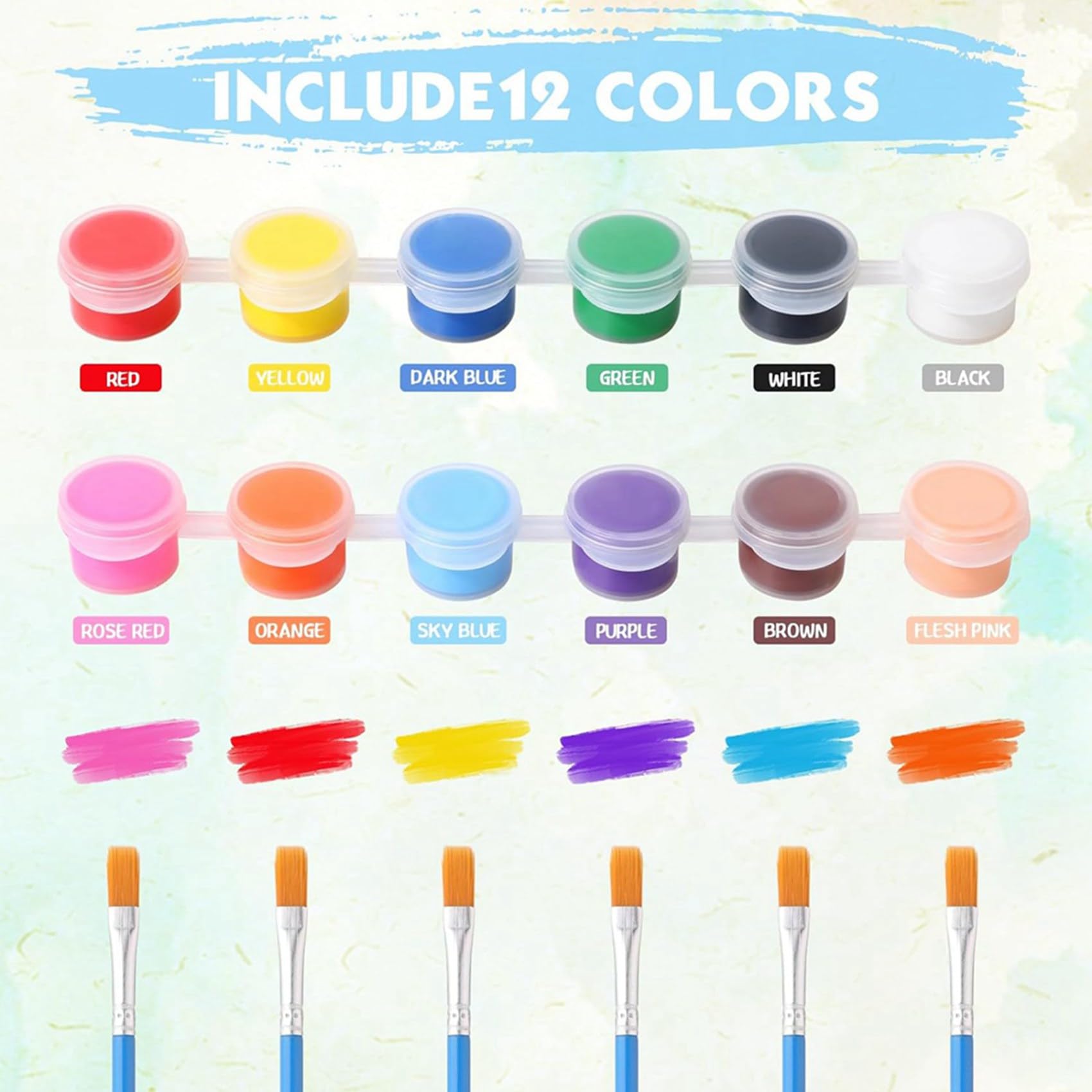 672-Teiliges Mini-Acrylfarben-Set, 48er-Set, 12 Farben, Acrylfarbstreifen, 48-Teilige Malpinsel für Kinder und Erwachsene (2 Ml)