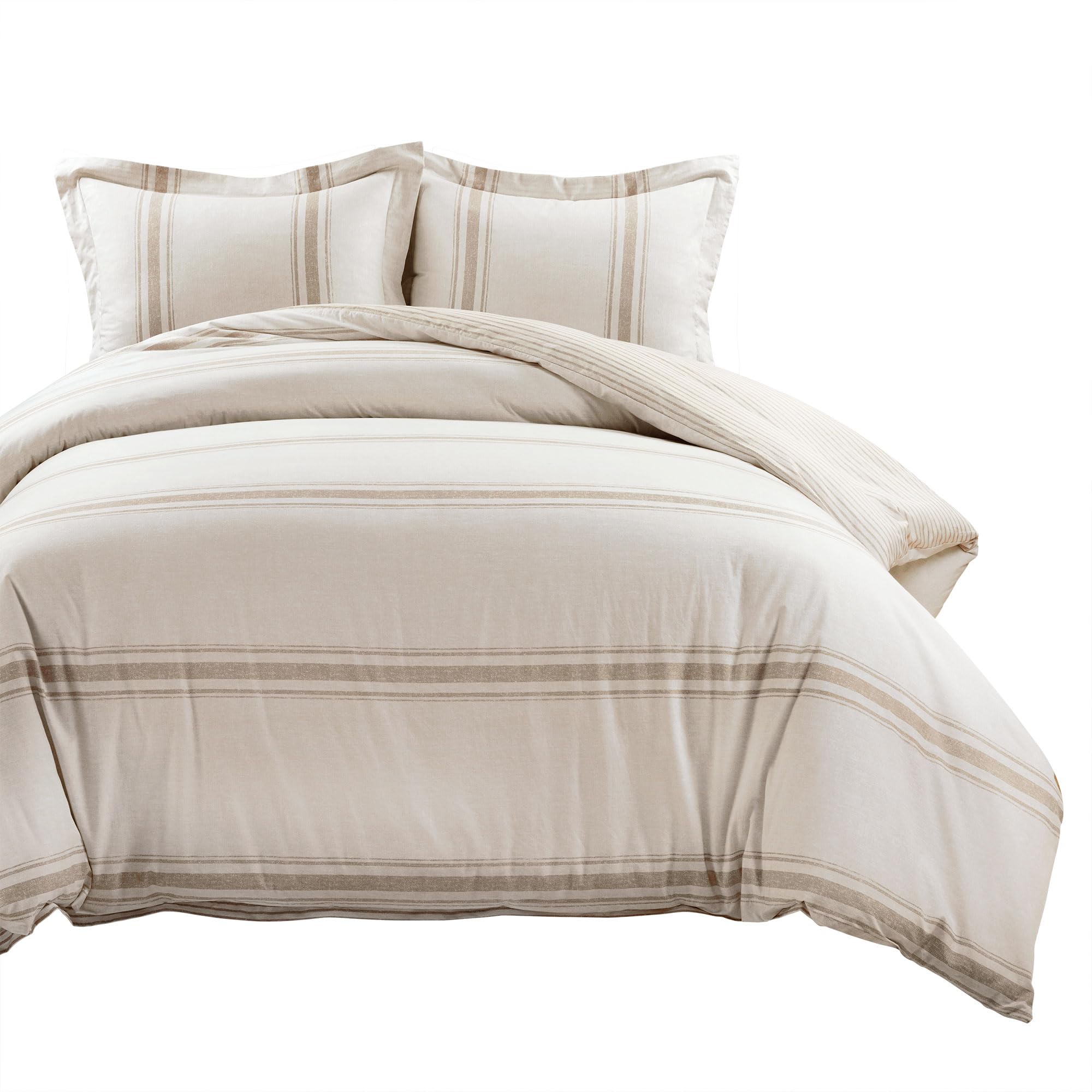 Lush Decor Komplet pościeli dwustronnej z bawełny Farmhouse Stripe, 3-częściowy, King, kolor neutralny, w paski, w stylu rustykalnym