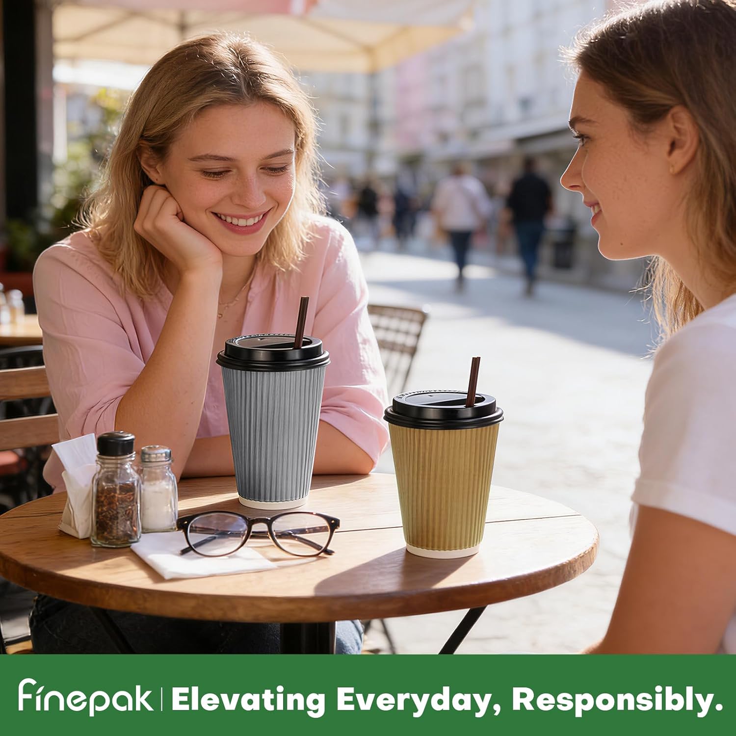 16 oz Disposable Coffee Cups with Lids 50 Pack, BPI-Certified Compostable Paper Cups with Lids and Straws, 3-Layer Insulated Corrugated To Go Cups for Hot & Cold Drinks, Home Office Travel(Gray)