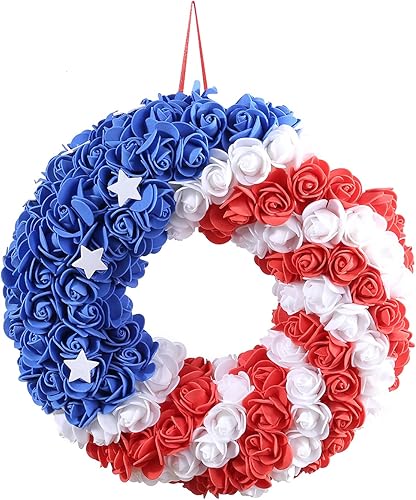 Corona del 4 de julio para puerta delantera, decoraciones del 4 de julio para el hogar, coronas patriĂłticas de la bandera estadounidense para el DĂa Corona del 4 de julio para puerta delantera, decoraciones del 4 de julio para el hogar, coronas patriĂłticas de la bandera estadounidense para el DĂa