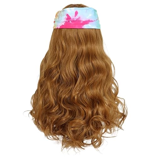 Miniatura 5 de ANOGOL Gorro de pelo + peluca hippie hippie accesorios para hombre, pelucas de los años 60 y 70, pelucas para hombres, peluca hippy marrón para