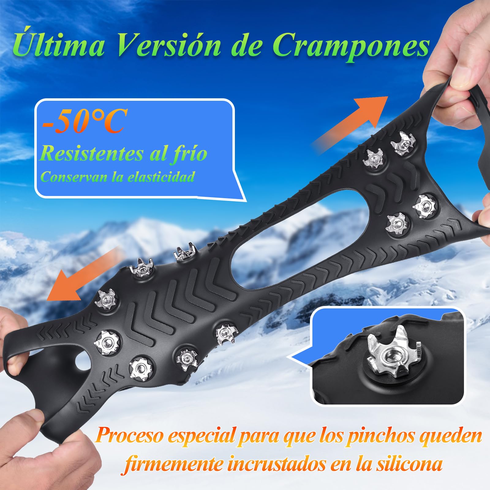 HONYAO Crampones, Crampones de Acero Inoxidable para Zapatos Botas, Antideslizante Nieve Hielo Tracción para Hombres Mujeres, CramponesLigeros para Invierno Caminar Senderismo Pesca