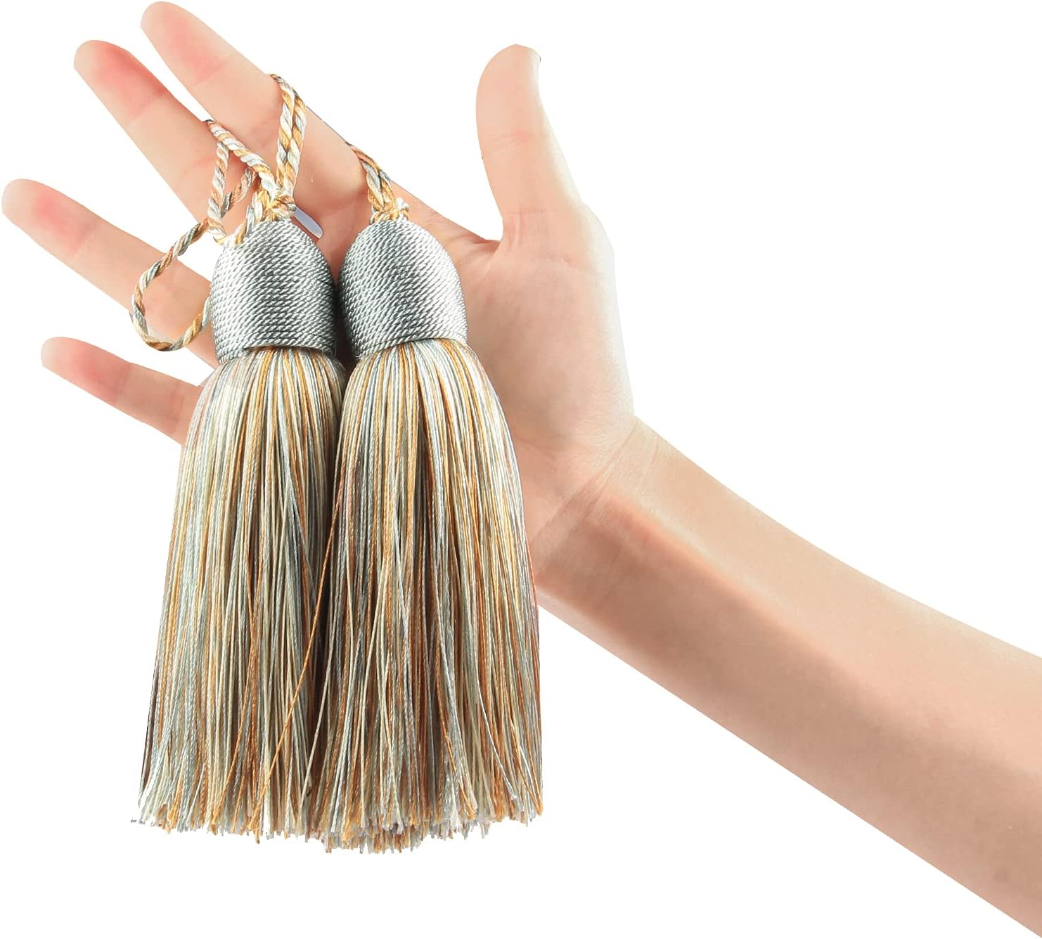 Fenghuangwu 2pcs Tassel Charms Polyester Key Tassels with Loop,DIY Handmade Craft Accessories of Home and Furniture Decoration (Mix Blue)