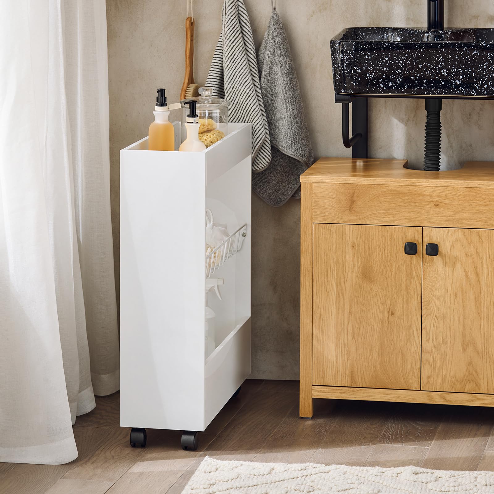 SoBuy Carrellino Salvaspazio Carrello Cucina Organizzatore Bagno Mobiletto Bagno Salvaspazio (BZR46-W)