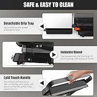 Vista 8 de CATTLEMAN Prensa de Parrilla Panini Sandwichera con Placas Extraíbles, 1600W, 5 en 1 Parrilla y Plancha Interior Sin Humo con Termómetro para Carne
