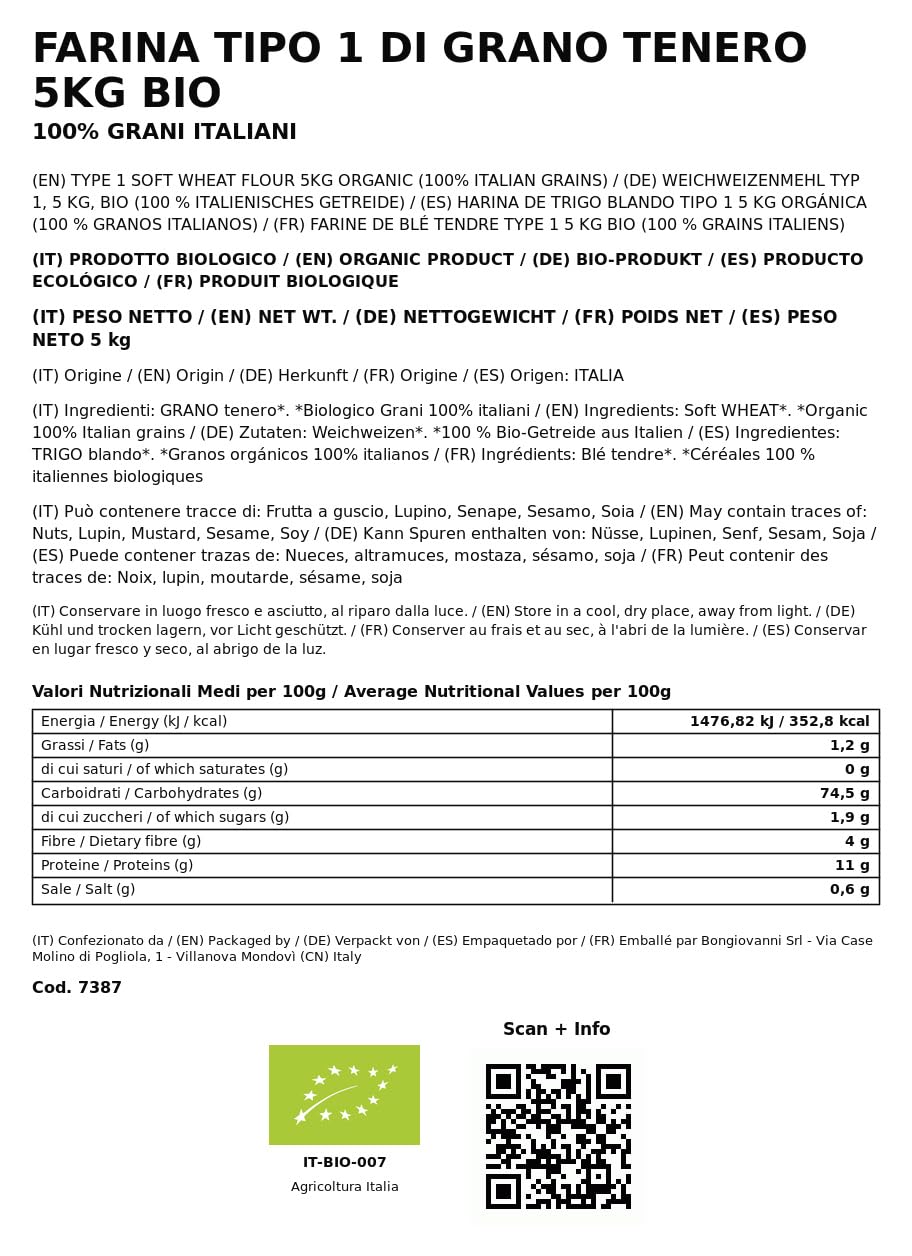 BONGIOVANNI FARINE E BONTA' NATURALI Farina Tipo 1 di Grano Tenero BIO - 5 Kg