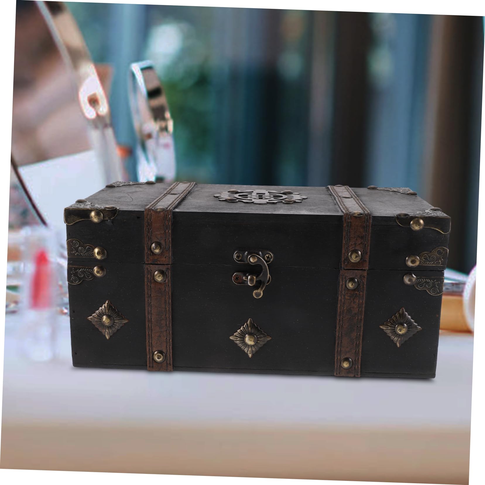 LABRIMP caja de almacenamiento de madera cajas de almacenamiento joyas de cofre estriado recipientes para organizar cofre de madera para recuerdos cajas de recuerdos Metal