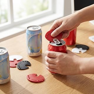 9Pcs Manual Can Opener and Lid Cover, Easy Soda Can Tab Puller for Long Nails, Reusable Beverage Protector for Picnic & Party
