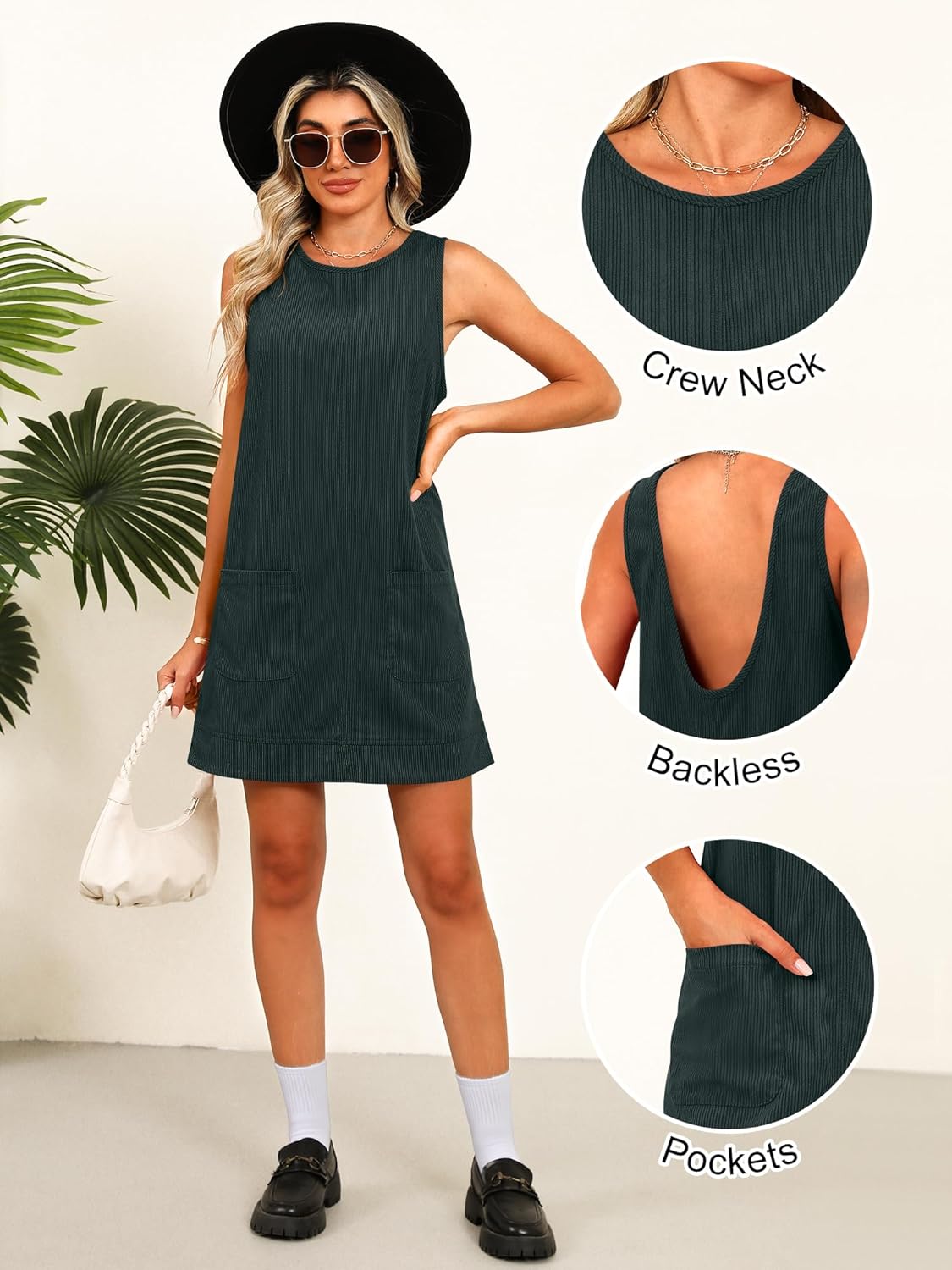 Caracilia Women Fall Dress 2026 Corduroy Overall Pinafore Skirtall Jumper Dresses with Pockets - Image 5