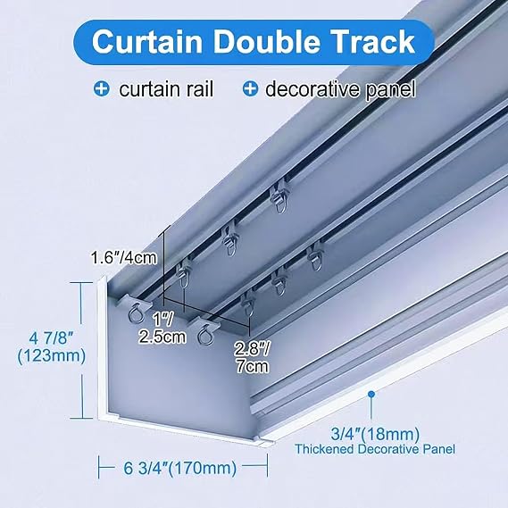 TIPIACE Curtain Double Track and Valance, Curtain Rail (Double Track-White)