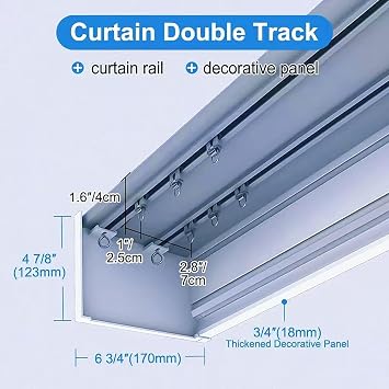 TIPIACE Curtain Double Track and Valance, Curtain Rail (Double Track-White)