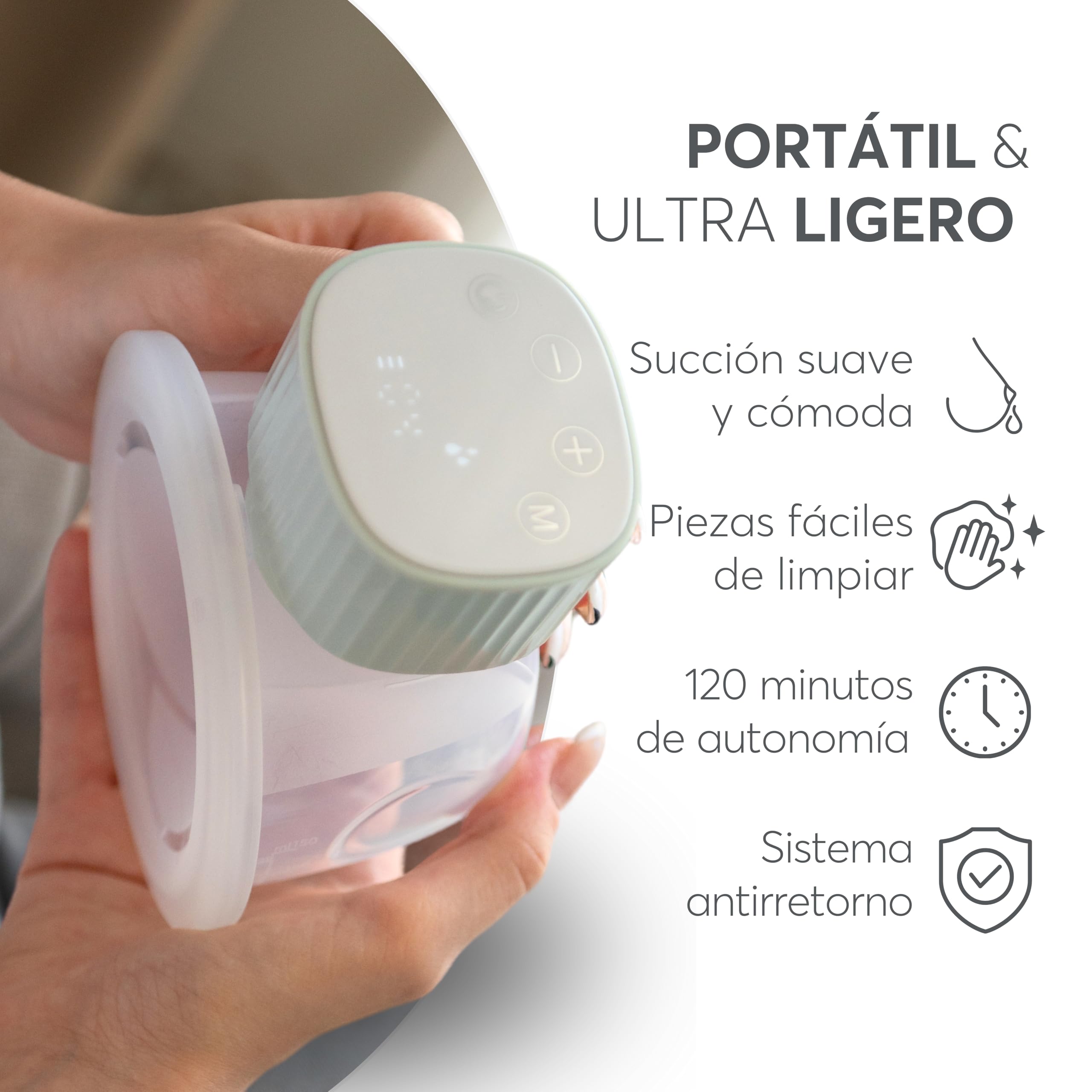 KikkaBoo Sacaleches Eléctrico Manos Libres y Portátil NOA, Extractor de Leche Materna, 3 Modos y 9 Niveles, Pantalla LED, Memoria, Fácil de Limpiar, Menta