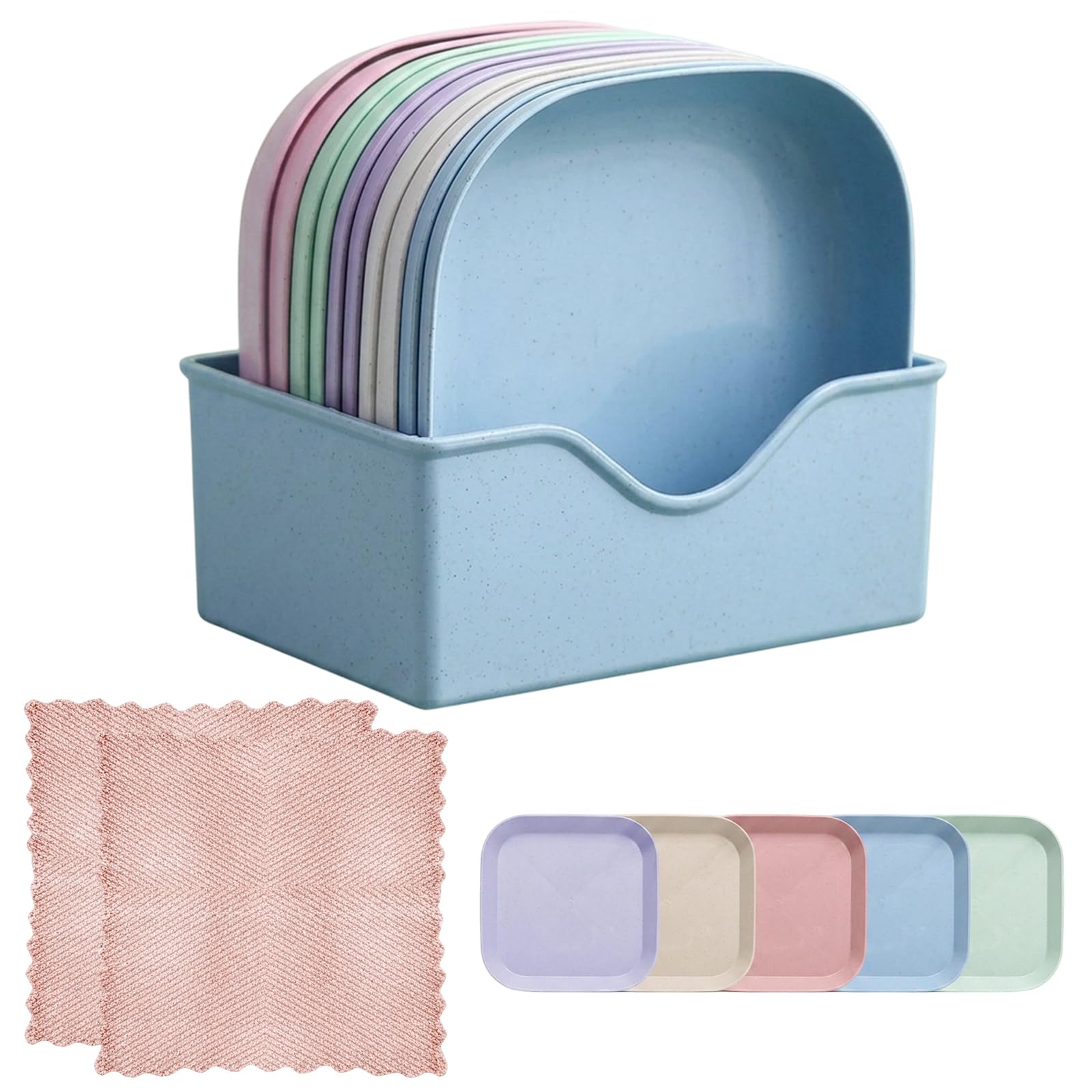 13-Piece Kitten Bowls Set, Whisker Friendly Cat Bowls and Cat Dishes, Organised Feeding Solution with Ten Shallow Cat Food Bowls, Blue Storage Base and Two Cleaning Cloths for Multiple Cats