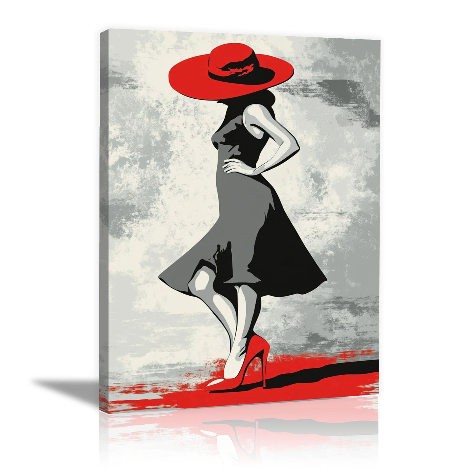 TERUEA Posters & Prints Paintings for Bedroom Living Room Decor for Mens Women Red Hat High Heels Woman Silhouette Vintage Humor Wall Art Poster for Bathroom Toilet Decor(Red)-70x100cm Framed