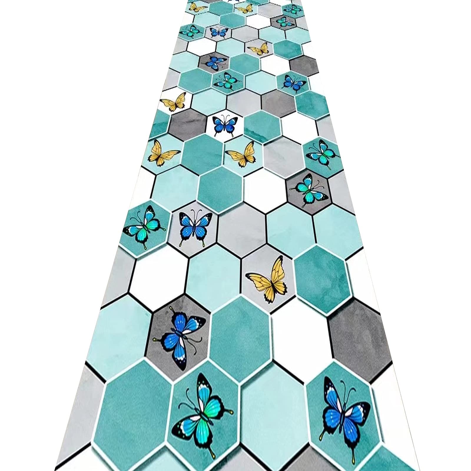 Tapis de passage d'allée motif papillon 3D étanche à la poussière sur mesure