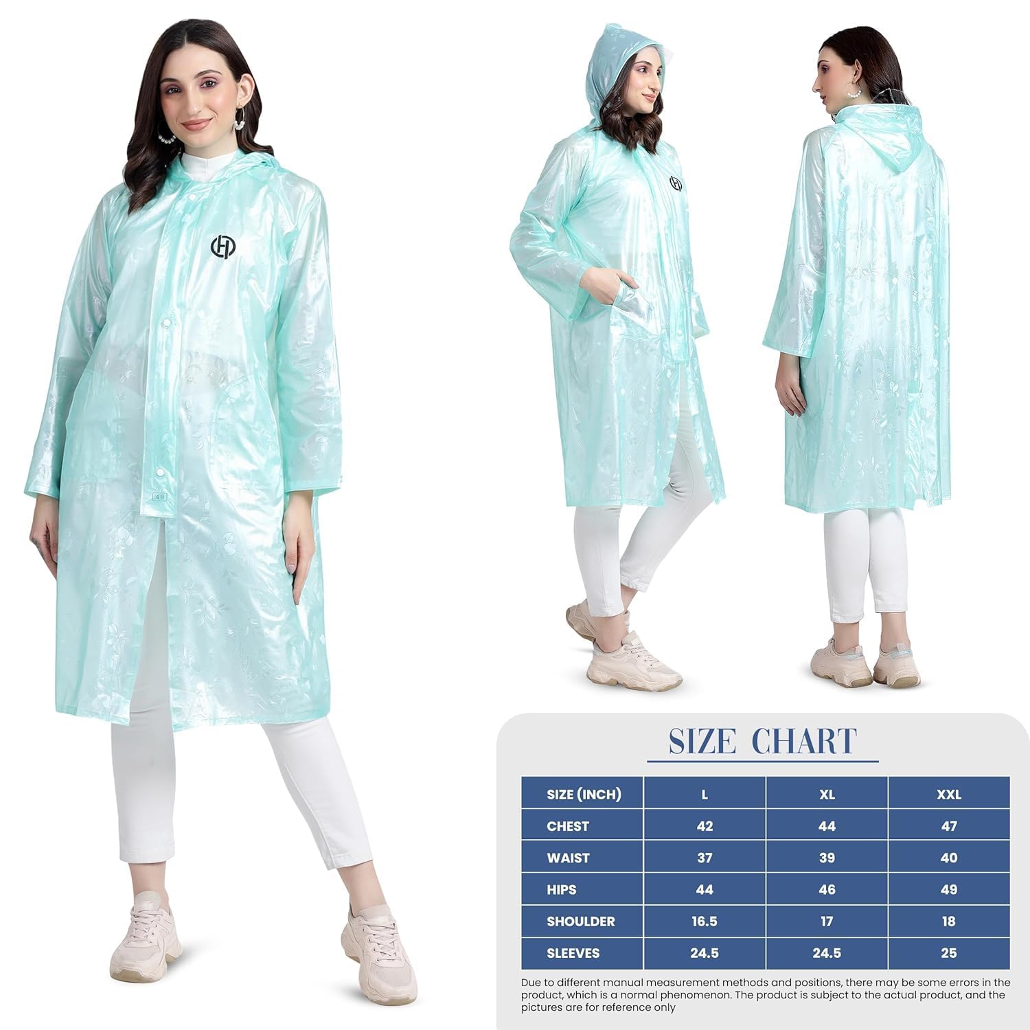 HACER Petals Raincoat Poncho for Women Waterproof Full Length Rainwear with Hood and Pockets for Girls & Ladies Carry Bag Included- (Random Color, Size- 52, XXL) 1