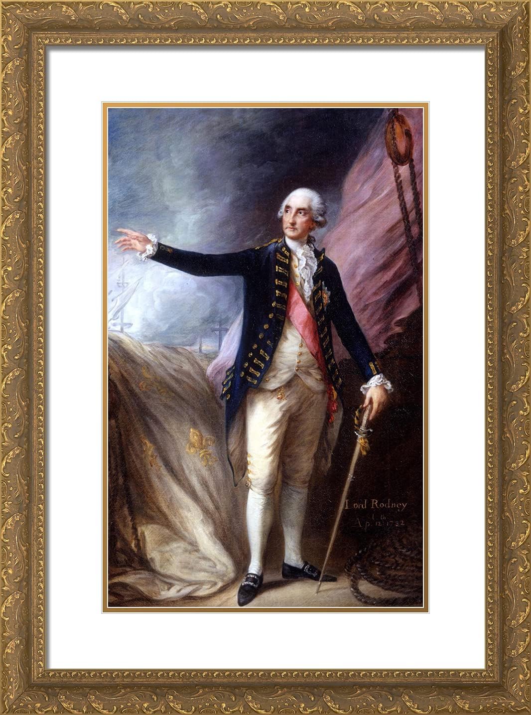 ArtDirect Gainsborough, Thomas 18x24 Gold Ornate Framed Art Print with Double Matting Titled: George Brydges Rodney Admiral of the White
