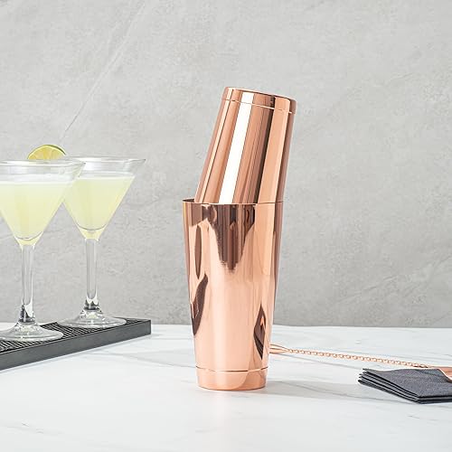 Miniatura 7 de Restaurantware Bar Lux Boston Shaker de 24 onzas, 1 coctelera chapada en cobre, parte inferior con peso sin fugas, mezclador de bebidas Martini de