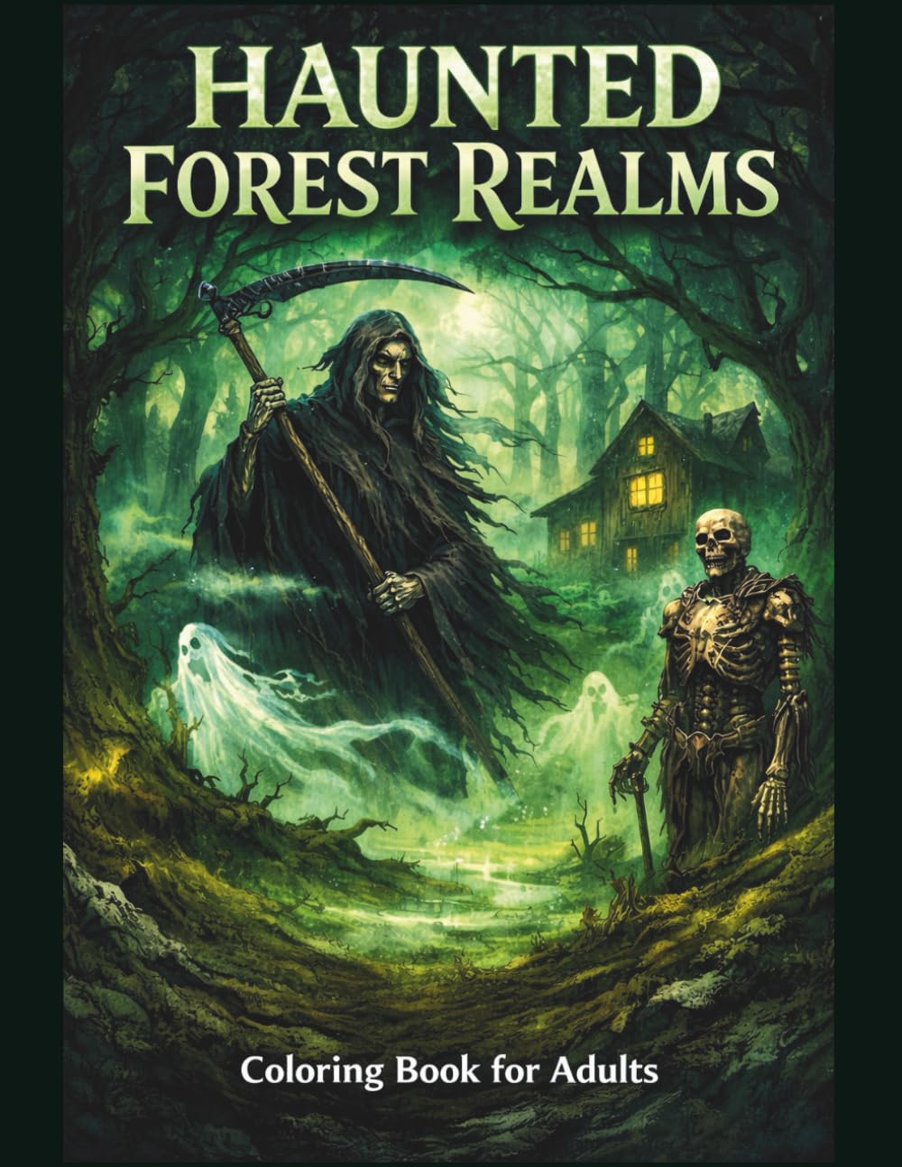 HAUNTED FOREST REALMS: A Dark Fantasy Coloring Book for Adults Featuring Ghostly Woods, Skeleton Guardians, Spirit Reapers & Enchanted Shadow Forests – 46 Single-Sided Illustrations