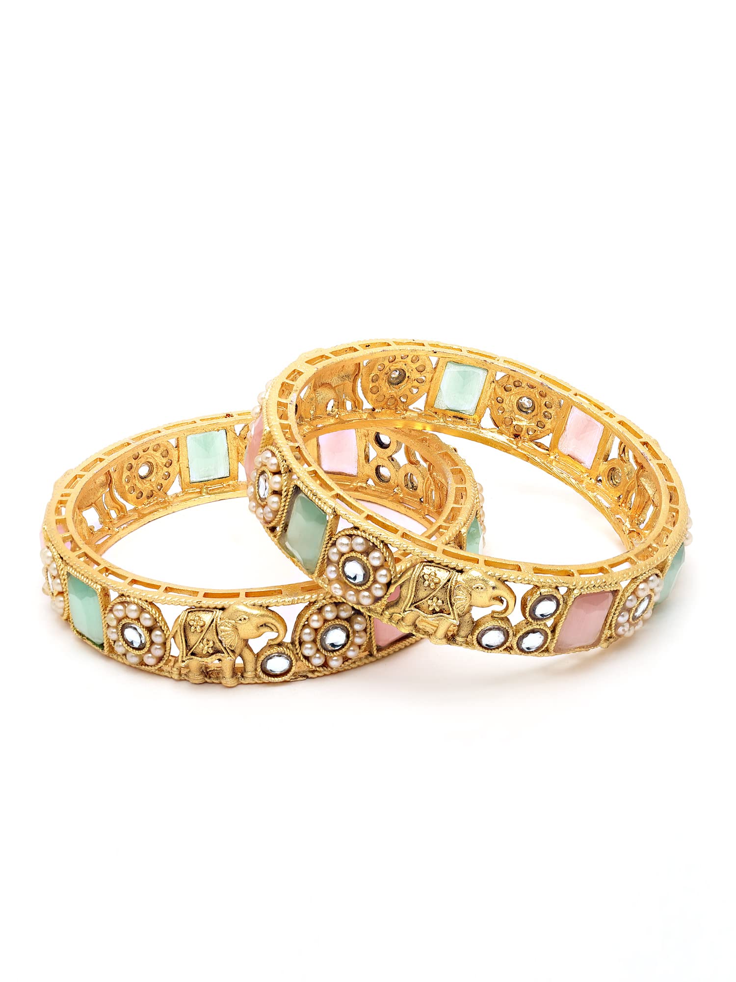 Karatcart Set of 2 Antique Gold Plated Elephant Design Rajwadi Temple Bangles for Women (B0B4K3QMTX) Amazon Price History, Amazon Price Tracker