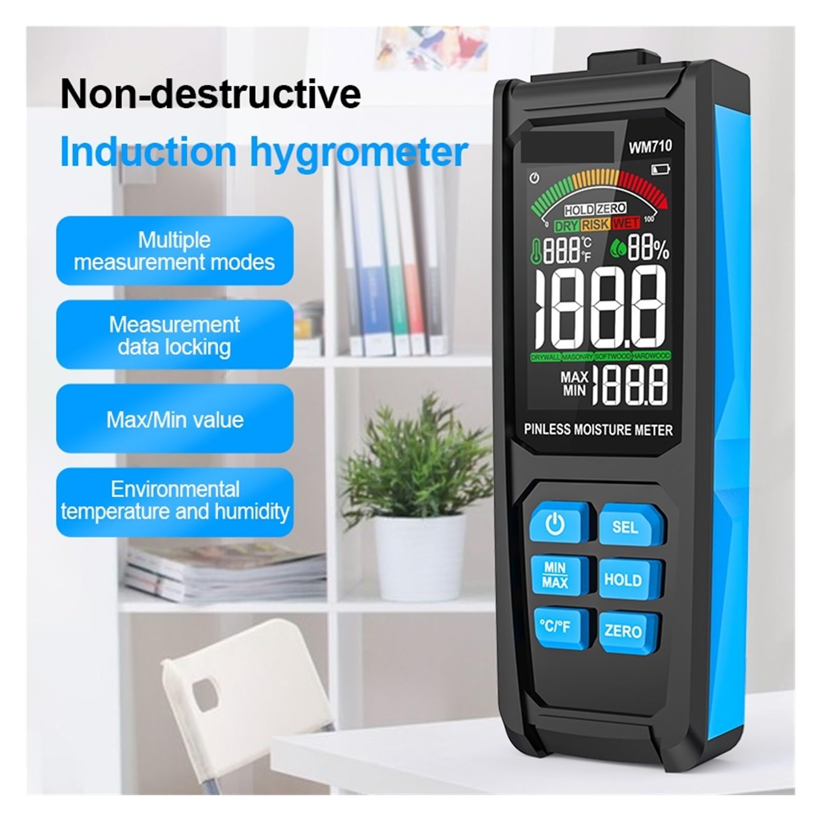 Medidor Digital de Humedad Madera Higrómetro inductivo no destructivo Pantalla Dual analógica Temperatura Ambiente Humedad Madera Pequeño Error