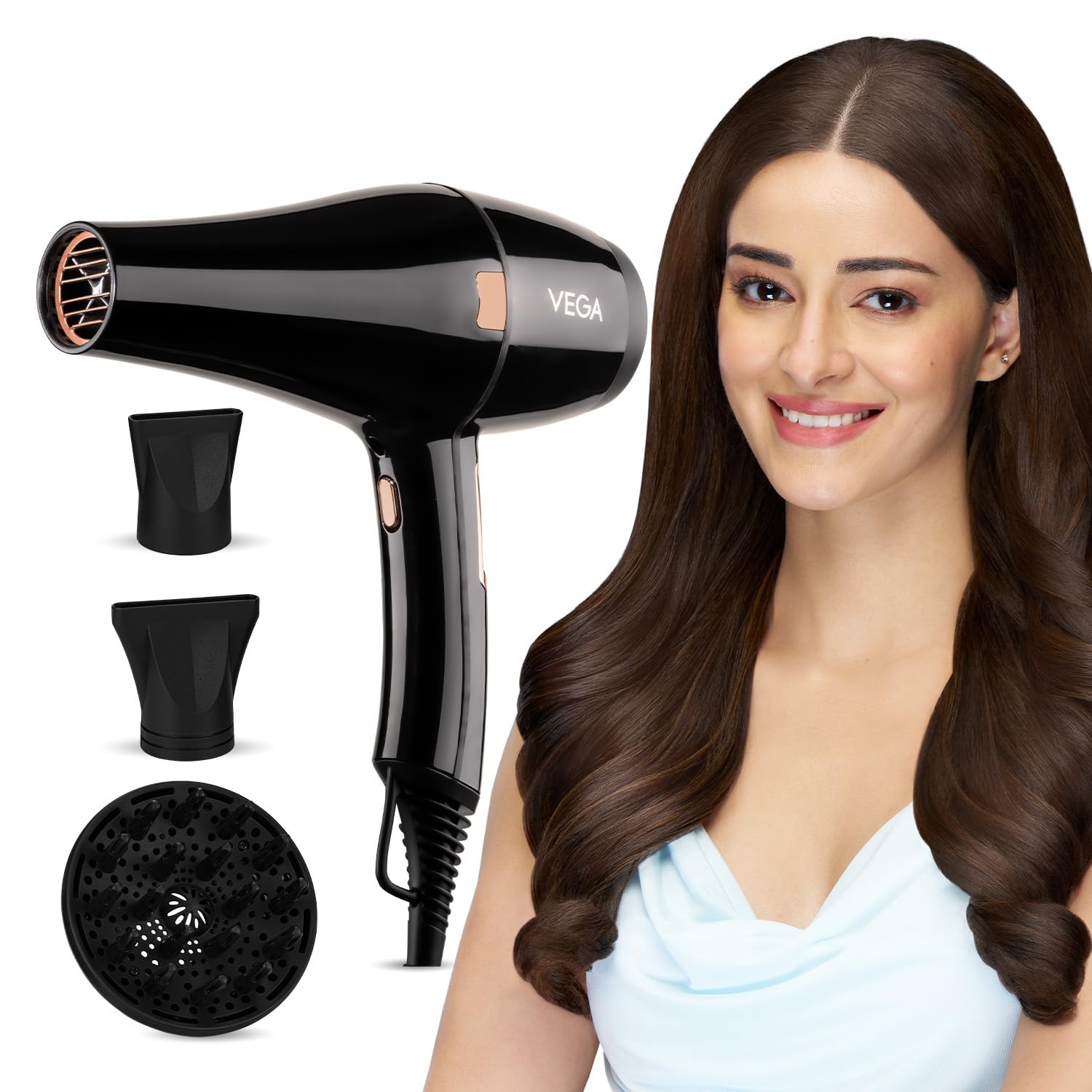 VEGA Pro-Xpert 2200 W Professional Hair Dryer with Diffuser & 2 Detachable Nozzles (VHDP-03) Black