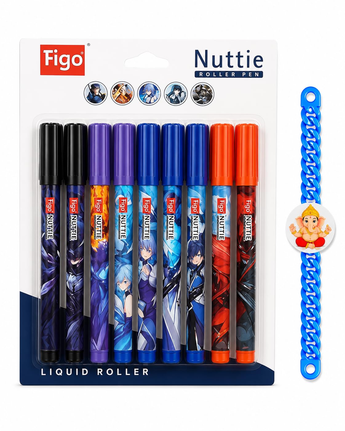 Figo Nuttie Liquid Roller Pen, Anime Themed Design, Blue Ink, Pack of 20-picture-10
