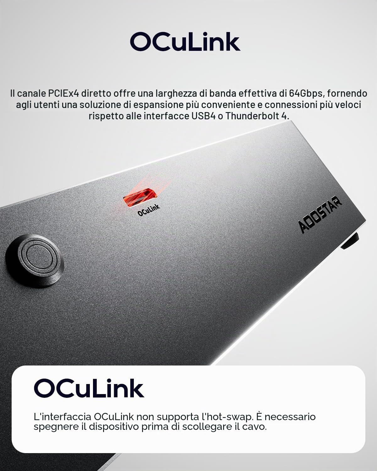 AOOSTAR AG01 Dock eGPU con OCuLink, Dock per schede grafiche esterne, Alimentatore 800W integrato, per schede grafiche fino a 500W, Compatibile con laptop e Mini-PC con OCuLink