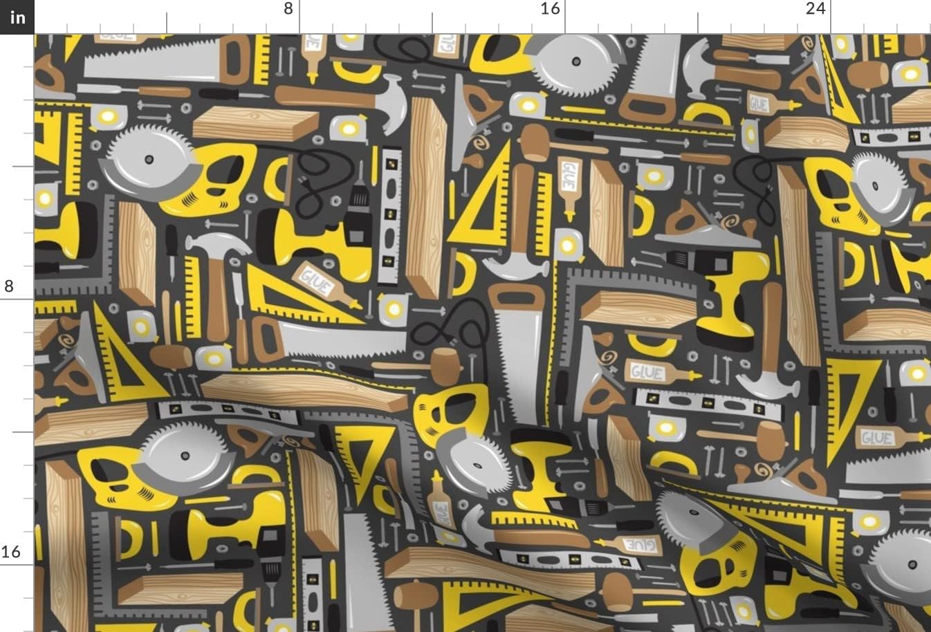 Spoonflower Fabric - Gray Yellow Wood Saw Tools Man Dad Novelty Printed on Upholstery Velvet Fabric Fat Quarter - Upholstery Home Decor Bottomweight Apparel